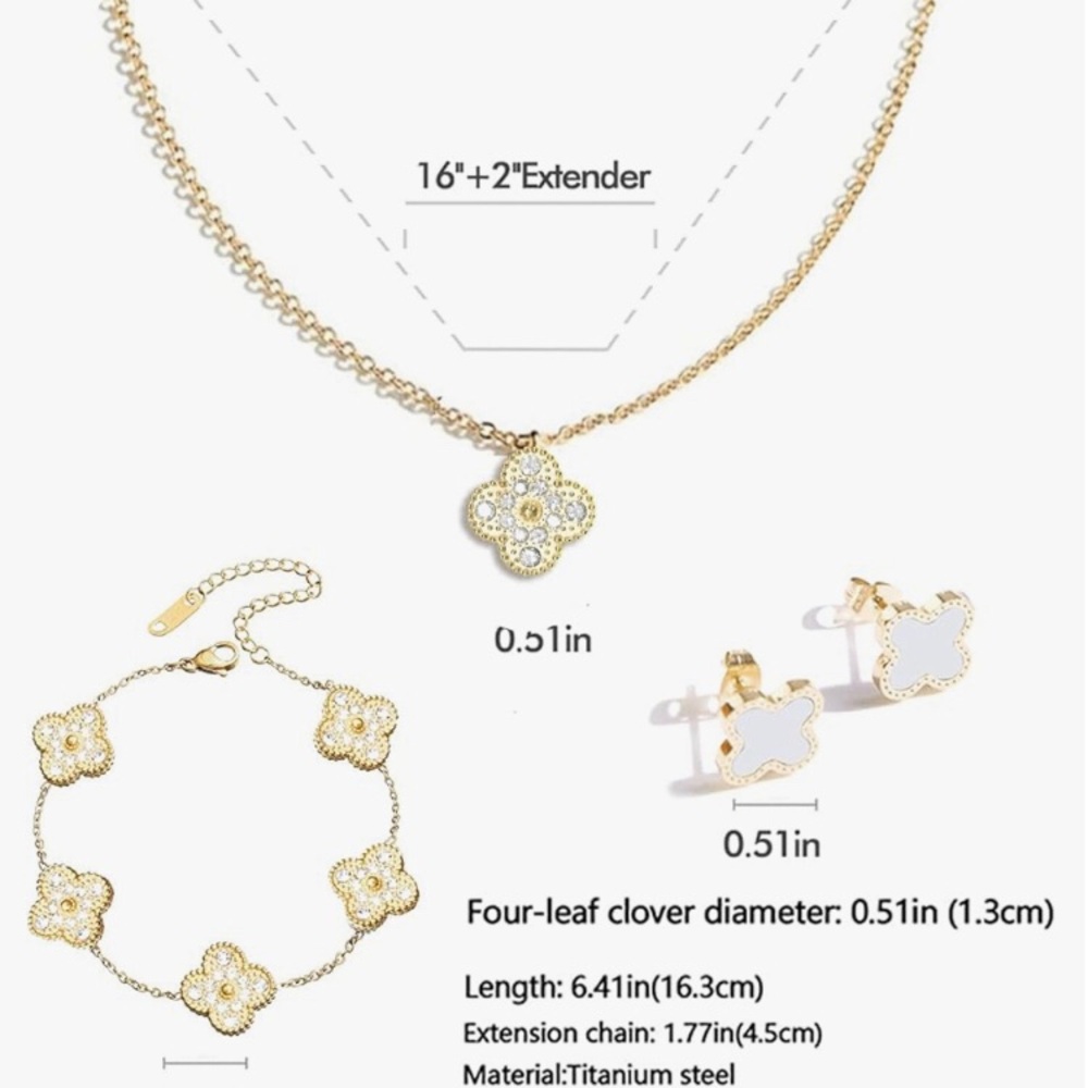 Elegant Gold Four Leaf Clover Set, 18K plated Van Cleef style